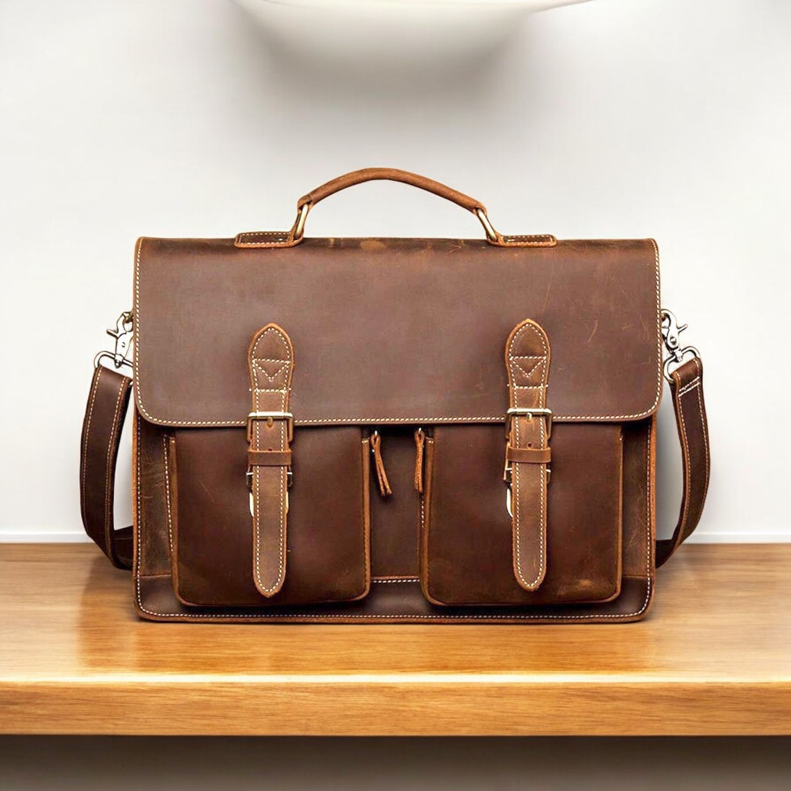 Deluxe 16 Inch Leather Laptop Bag – Multi-Compartment Professional Bag | Corporate Gifting & Conference | Denion Leather